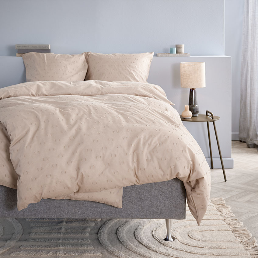 Lenjerie de pat elegantă nisipie cu detalii pătrate