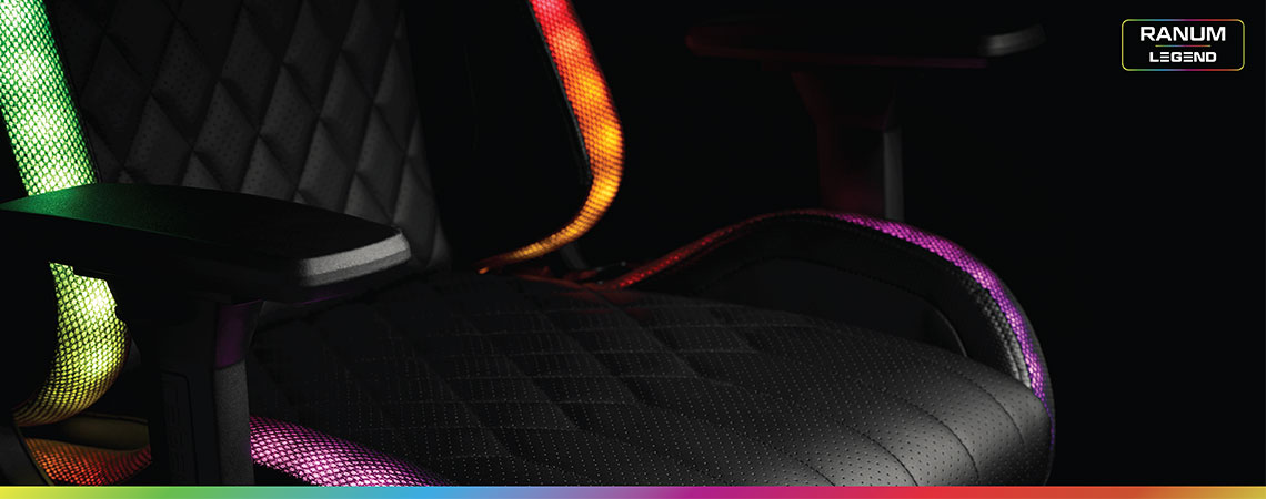 Scaun de gaming negru cu iluminat LED în multe culori