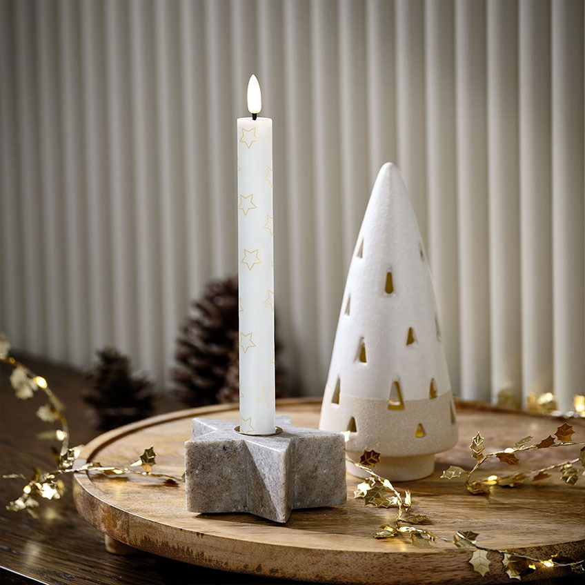 Suport de lumânare în formă de stea din marmură, lumânare LED de Crăciun cu stele și brad de Crăciun iluminat cu LED