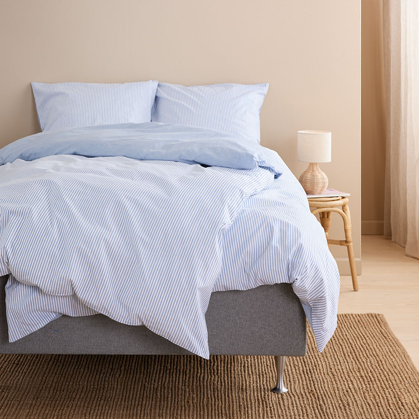 Lenjerie de pat din bumbac cu dungi albe și albastre