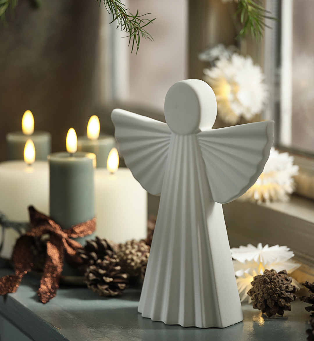 MYS figura de înger alb din ceramică Figura de înger alb din ceramică