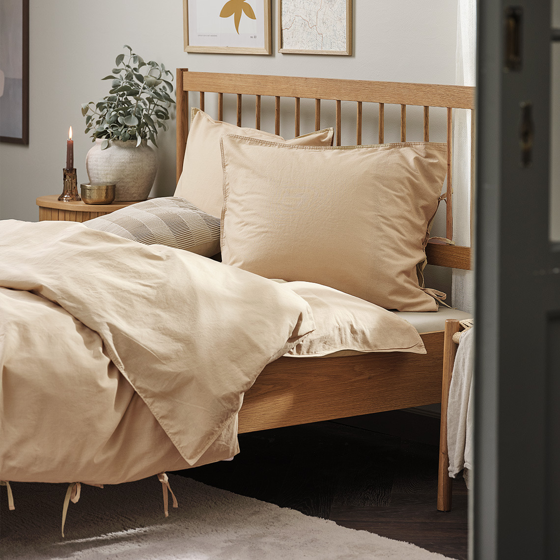 Lenjerie de pat din bumbac prespălat cu cearșaf de plapumă și fețe de pernă