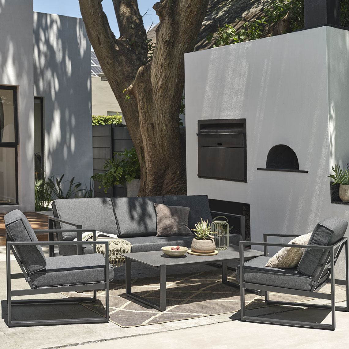 Set de terasă cu uscare rapidă și perne negre