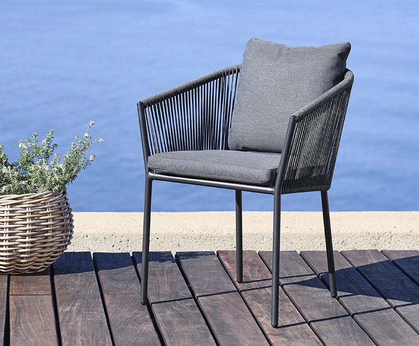 BRAVA stacking chair Grey stacking chair with quick-dry cushions