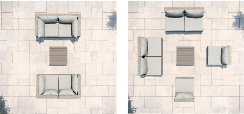 Create a lounge set that fits on your patio with RAVNDRUP Ideas for combinations of sofa modules on a small patio